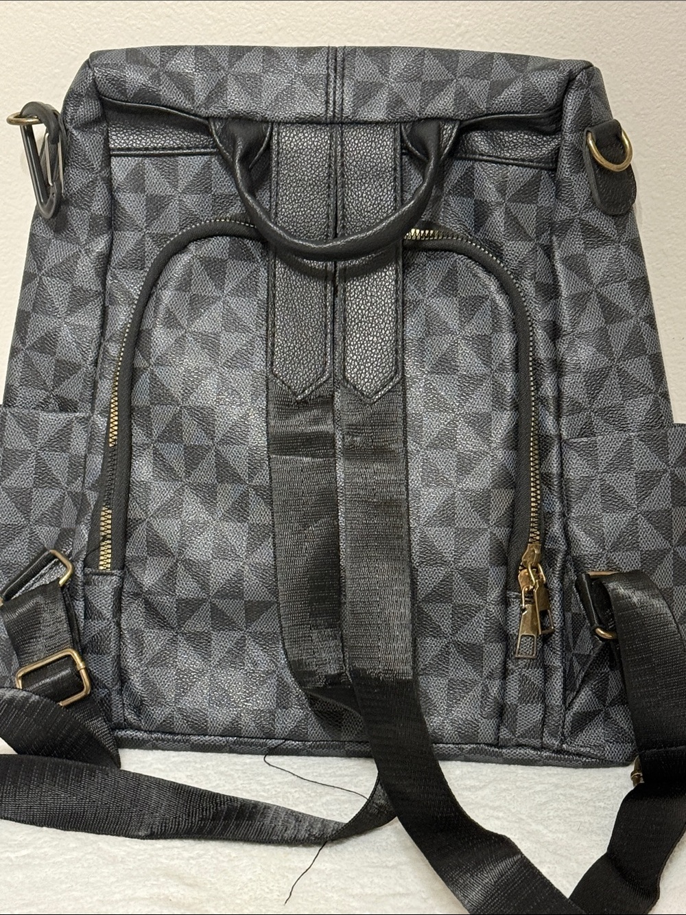 Source Unknown Black Geometric Print Men’s Backpack with Gold Hardware